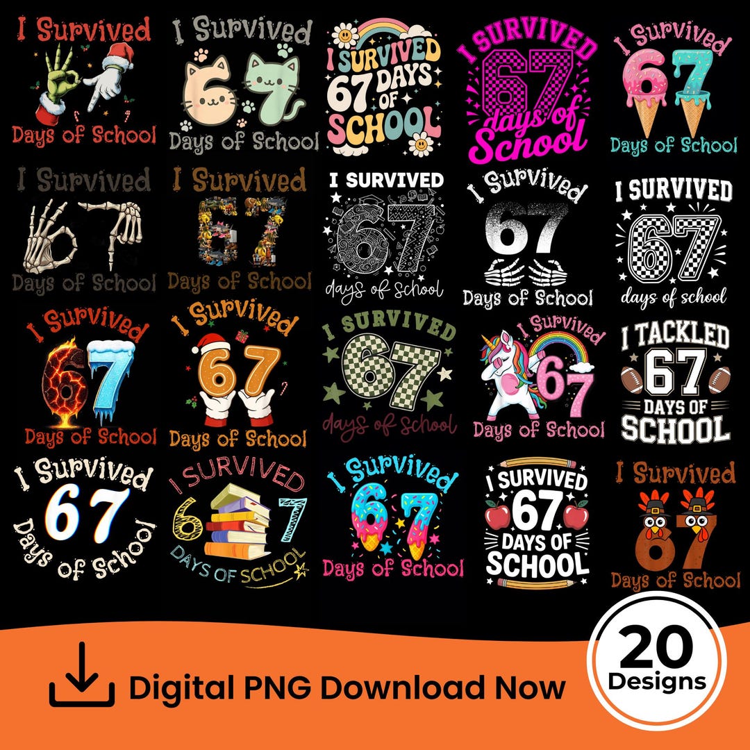 I Survived 67 Days of School PNG Bundle, Retro Teacher Designs, School ...