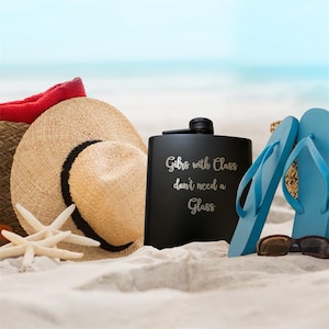 Funny Classy Flask: &quot;Girls With Class&quot; Engraved Black Flask