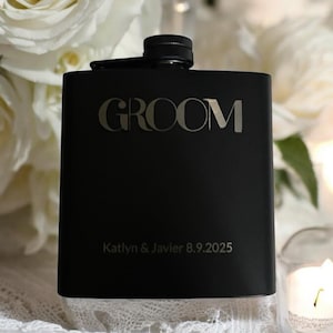 Personalized Groom Flask – Matte Black Wedding Flask with Name & Date – Custom Gift for Groom on Wedding Day