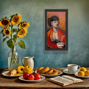 Crimson Reverie – Original 46x91 cm Modern Figurative Painting | Acrylic on Canvas | By Mune