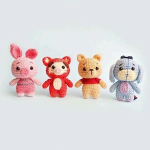 Winnie the Pooh and Friends – Crochet Amigurumi Set,Crochet Pooh, Piglet, Tigger & Eeyore – Handmade Plushies,Amigurumi Winnie the Pooh Set