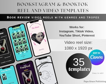 Bookstagram Booktok Book Reviews | Reel Video Templates | Genres Tropes Instagram TikTok Canva | Author Marketing Promo | IG TT Book Posts