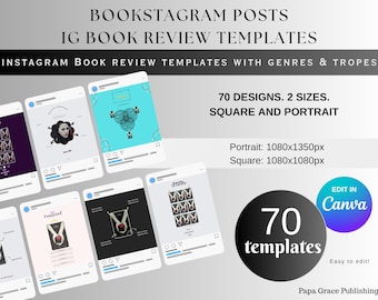 Plantillas de reseñas de libros de Bookstagram / Publicaciones de Instagram de géneros tropos editables en Canva / Plantilla de promoción de marketing de autor / Publicación de reseñas de libros de IG