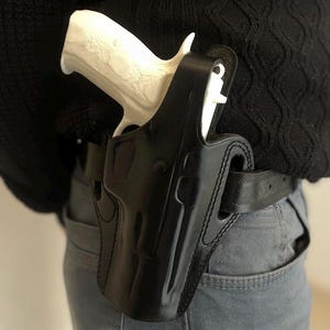 Beretta 92, 92F, 92FS, 92D Leather OWB Holster – Belt Slide Holster for Open Carry | Handmade Right or Left Hand Fit