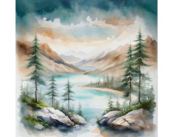 Afdrukken | Getextureerde aquarel | Schilderachtige aquarelprint | Artistiek woondecoratie | Natuurkunst aan de muur | Landschapsposter | Cadeau voor natuurliefhebbers