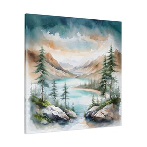 Canvas (Matte) | Pacific Northwest Mountain Lake Art Print | Watercolor Landscape Wall Art | Nature-Inspired Home Decor