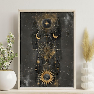 Celestial Wall Art Spiritual Poster Moon Phase Print Boho Wall Decor Gold Star Art Gift For Her Astrology Wall Print Sacred Geometry Art