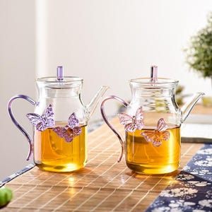 3D Butterfly Glass Teapot, High Temperature Resistant Retro Teapot, Flower Teapot, Tea Water Separation Teapot,Japanese Tea Set,Gift For Her