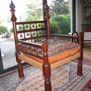 Wooden &quot;Bell&quot; Chair from Madras, India with Hand Embroidered Cushion-Vintage