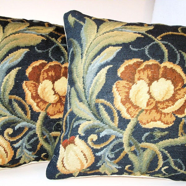 Vintage Needlepoint Pillow Covers-16"Square-Pair