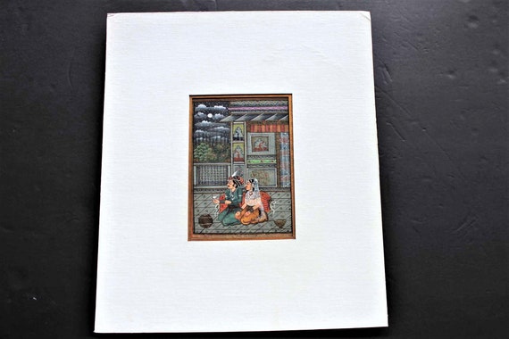 Vintage India Miniature Painting- Love Painting-Courtship Painting-Matted