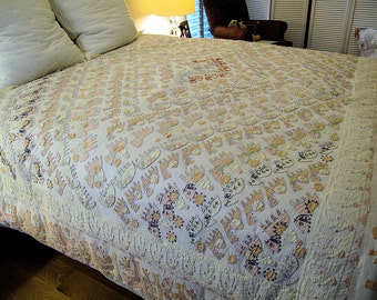 Appliqué Bedspread Queen, Animal Kingdom Motif, Converted into a Sophisticated Heirloom Quilt by "The Arc"Free Shipping