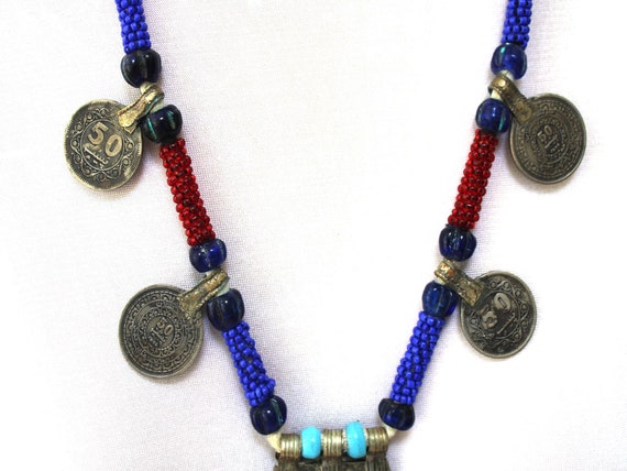 Vintage Tribal Necklace with Large Medallion, Gla… - image 6