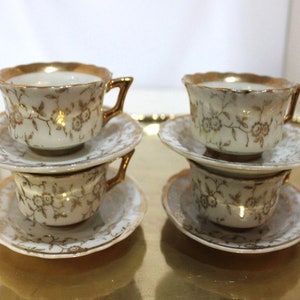 Vintage Espresso Coffee Set: 4 Porcelain Cup/Saucers, Stamped JAPAN FOREIGN