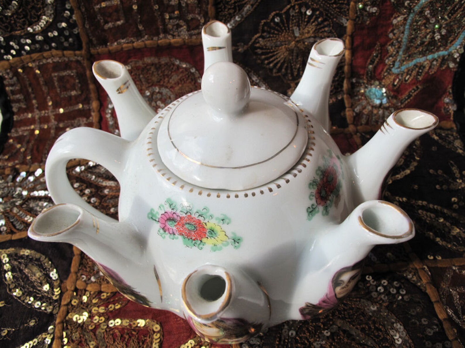 Vintage Chinese White Porcelain Teapot with Six Spouts Etsy