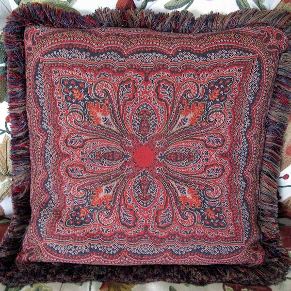 Paisley Pillow Cover with Velvet Backside by Old Silk Route-Recycled Vintage Paisley Doily- Heirloom Pillow Cover-16"sq-Free Shipping