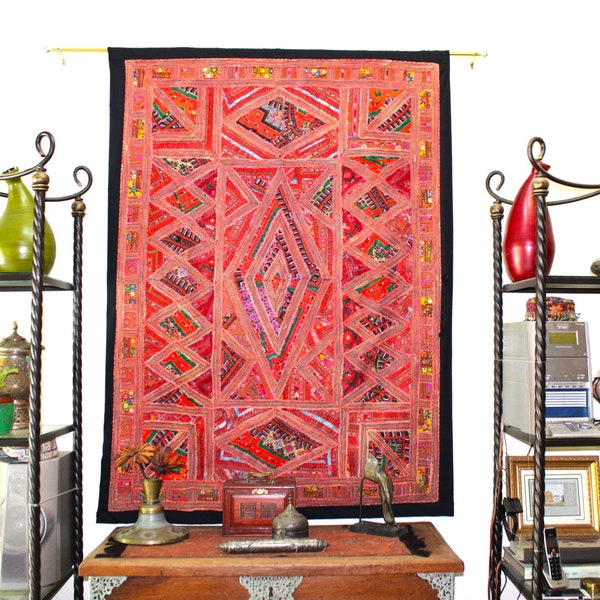 Textile Wall Hanging: Vintage Hand Embroidery Wall Tapestry from Sindh, Pakistan-49"x 66"inches-Free Shipping