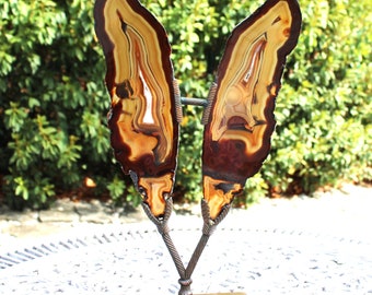 Agate Slab Butterfly Wings on Custom Brass Stand-15"inches-Free Shipping