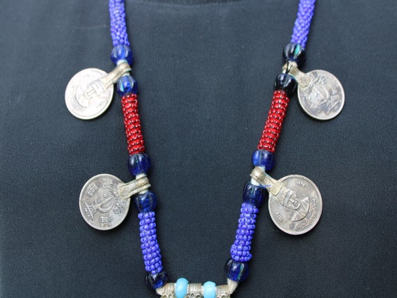 Vintage Tribal Necklace with Large Medallion, Gla… - image 8