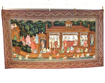 Silk Wall Tapestry of Large Hindu Mythology Painting by Old Silk Route-46"x79"in-Free Shipping
