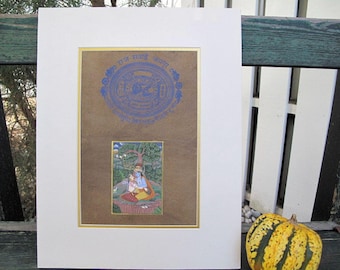 Vintage Krishna Radha Painting: Indian Watercolor Art on Jaipur Court Page