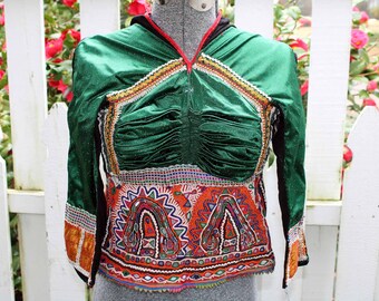 Backless Choli Blouse Sindhi Banjara Hand Embroidery Tunic, Vintage-Size 6-8-Free Shipping