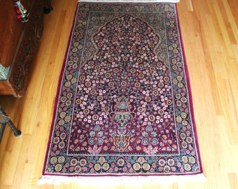 Wool Area Rug-Tree of Life Design-Vintage from Kashmir-3'5"x 6'feet-Free Domestic Shipping