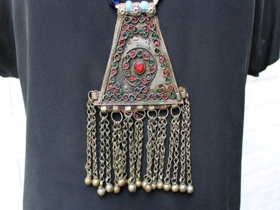 Vintage Tribal Necklace with Large Medallion, Gla… - image 7