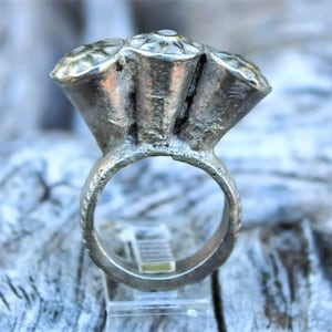 Vintage Silver Ring from Afghanistan- Elevated Triple Cone Shaped