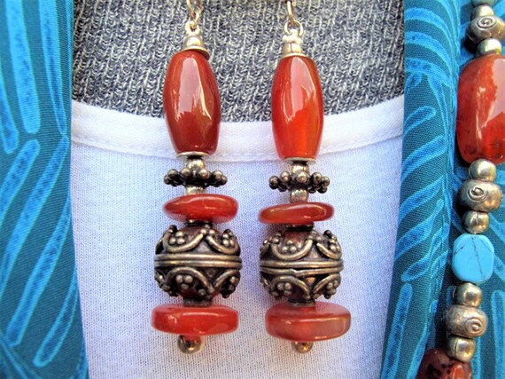 Necklace Earring Set: Afghani Silver Pendant -Car… - image 6