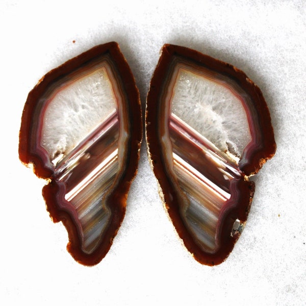 Pair Banded Agate Slabs/Slices, Polished and Matched from Brazil-Free Shipping