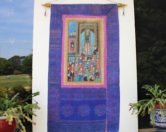 Persian Wall Tapestry-Silk Painting-Scandal in the Mosque Upcycled  by Old Silk Route-Free Shipping