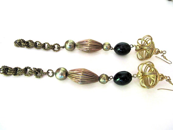 Vintage Brass Dangle Earrings- 9"inches Long-Free… - image 3