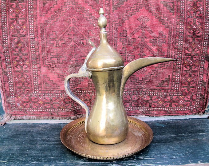 Vintage Turkish Brass Dallah Teapot and Tray Setfree Shipping Etsy
