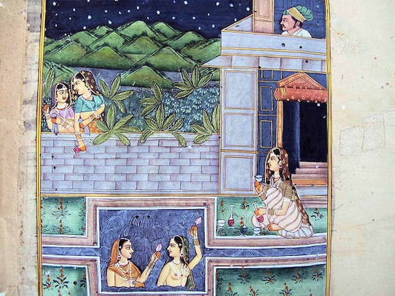 Antique Indian Painting: Miniature Painting of Mughal