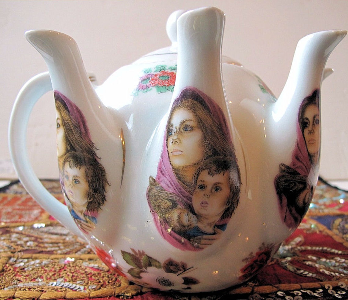 Vintage Chinese White Porcelain Teapot with Six Spouts Etsy