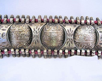 Antique Coin Bracelet: Indian Silver Bracelet with 3 Mughal Silver Coins-Free Domestic Shipping