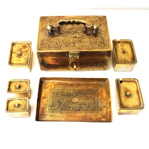 Vintage Brass Betel Nut Paan Box from India-Complete Set Spice Box