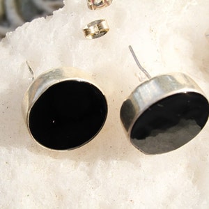 Vintage Black Onyx Earrings- Pierced-Sterling Silver