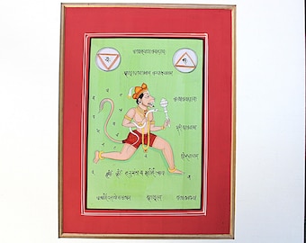 Vintage Tantra/Tantric Paper Miniature Painting of Hanuman(Monkey God)from Rajasthan, Matted, 14"x18"inches