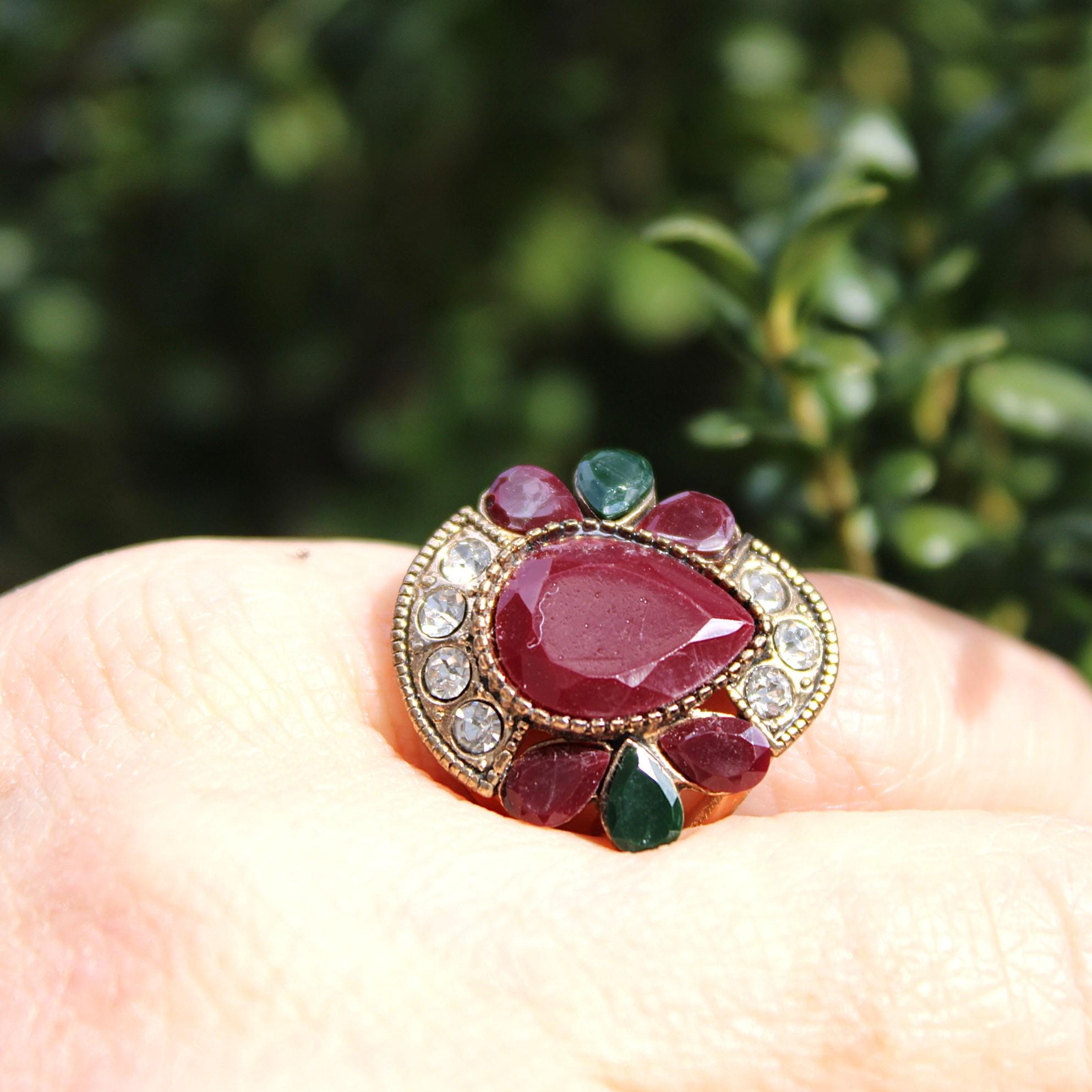Vintage  Faux Gemstone Statement Ring, Cocktail Ring, Wedding Jewelry from Pakistan-Size 6
