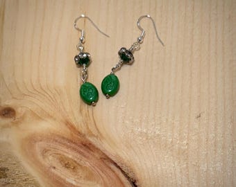 Brincos pendentes de trevo verde: brincos irlandeses de prata esterlina