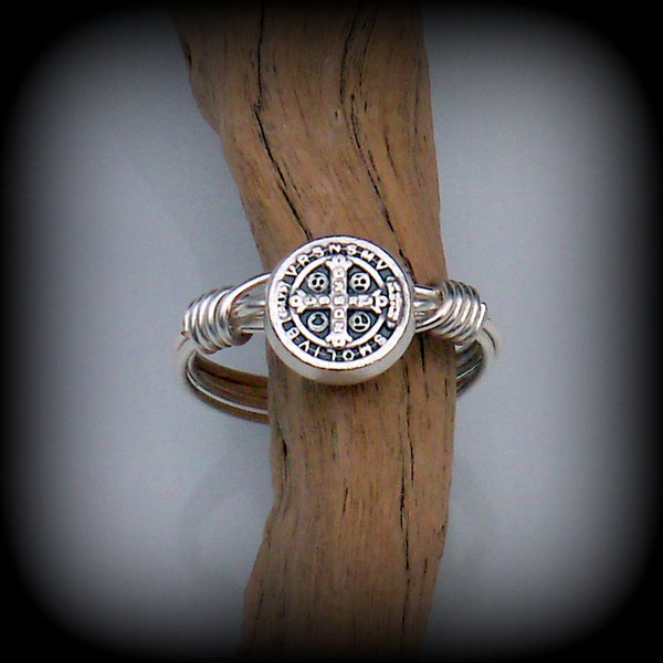 Saint Benedict wire wrapped ring - cross ring