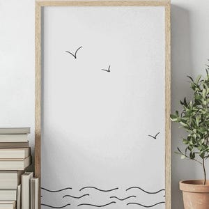 Seagulls Flight Over Waves Unframed Giclée Art Print minimalist beach house decor nature lovers gift modern coastal wall art