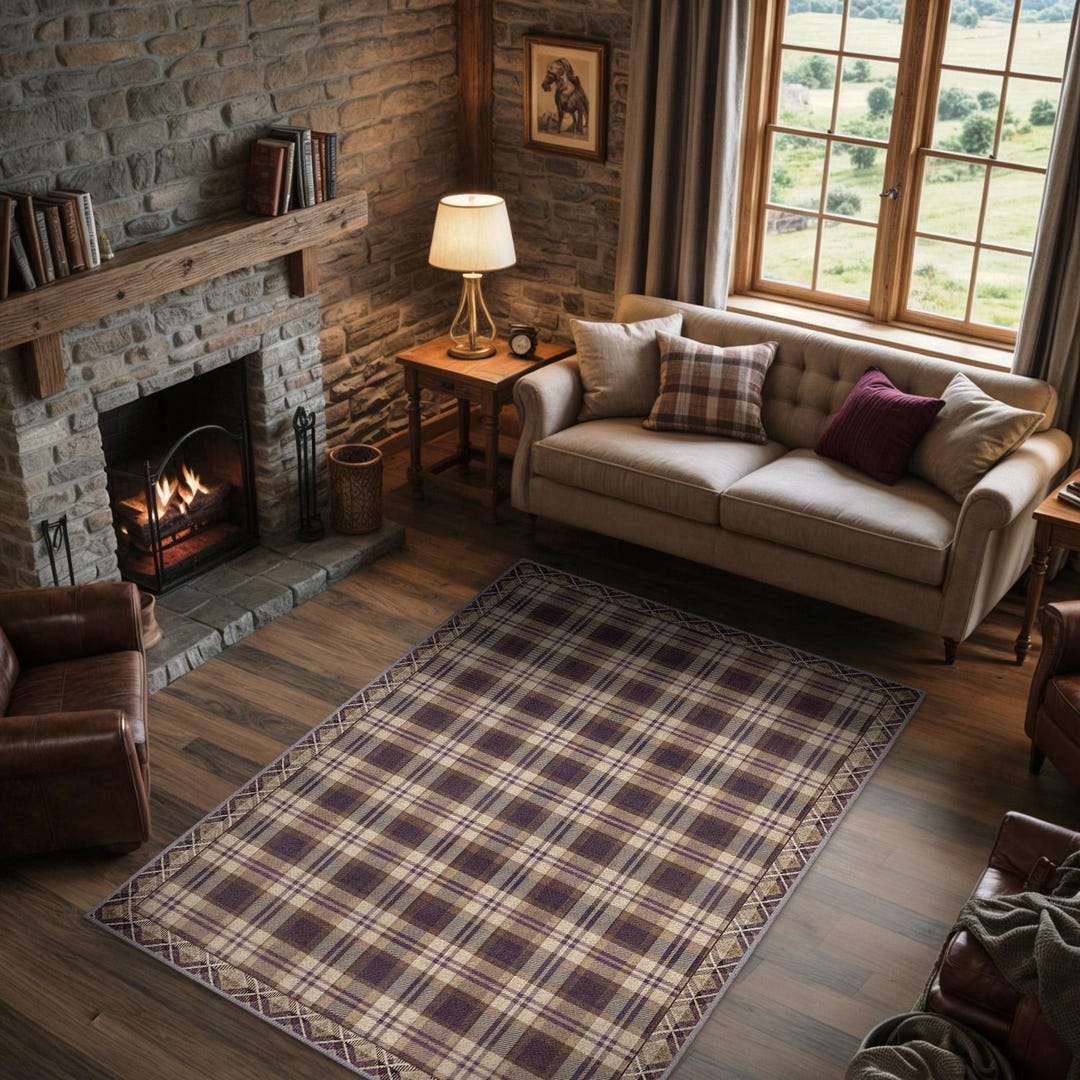Cabin Styel Rug Rustic Plaid Cabin Rug – Cozy Tartan Checkered Carpet for Farmhouse ...