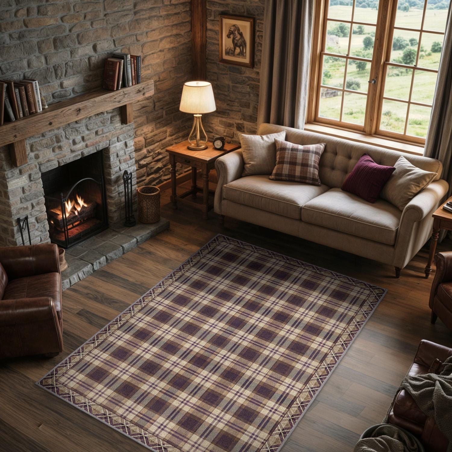 Tartan Highland Check Pattern Blue Hallway Rug 80 X 300 Cm (2'6''x10 - View #11