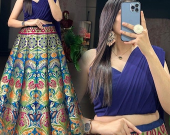 Blue Banarasi Silk Lehenga Choli For Women Designer Party Wear Ghagra Choli Indian Wedding Reception Festive Lehnga Choli Bridesmaids Outfit