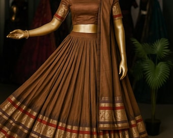 Brown Half Saree Wedding lehenga choli langa voni with dupatta teen lehenga narayanpet lehenga Indian half saree juniors lehenga Pattupavdai