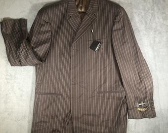 Tallia Uomo Worsted Wool 2 Piece Suit 48 L 43 Unhemmed Striped New With Tags !