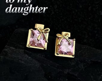 Till min dotter - Rosa örhängen med zirkon i parfymflaska, Gåva från mamma, Fina örhängen för flickor
